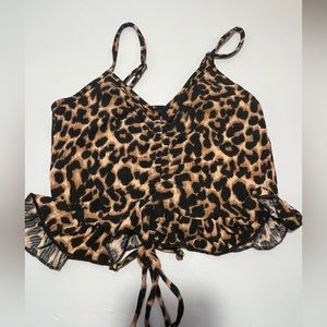 NWOT Forever 21 Ruched crop top leopard print- S